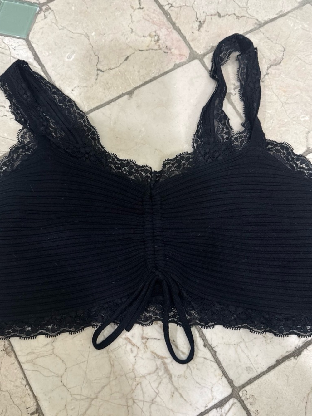 Black Lace Trim Ribbed crop top